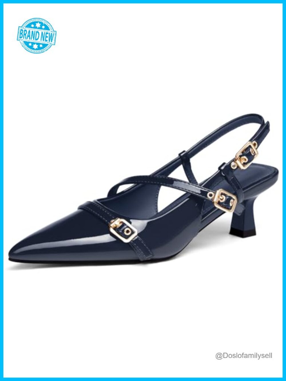Faux Leather Slingback Kitten Heel Pointed Toe Pumps